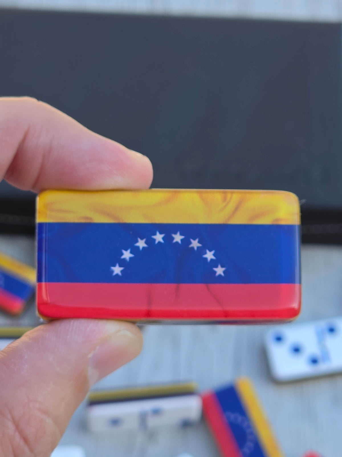 Venezuela Flag Jumbo Professional Acrylic Domino Set With Metal Spinner