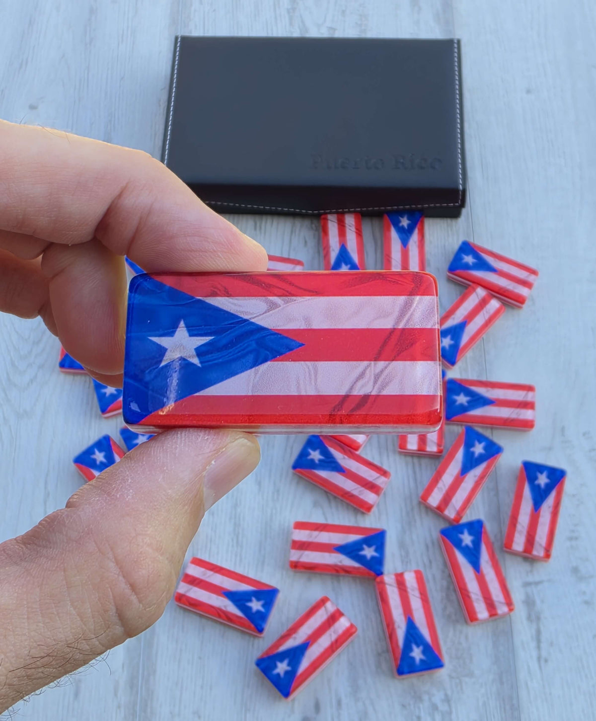 Puerto Rico Flag Jumbo Acrylic Domino Set | Professional Size with Metal Spinner | Unique Boricua Gift