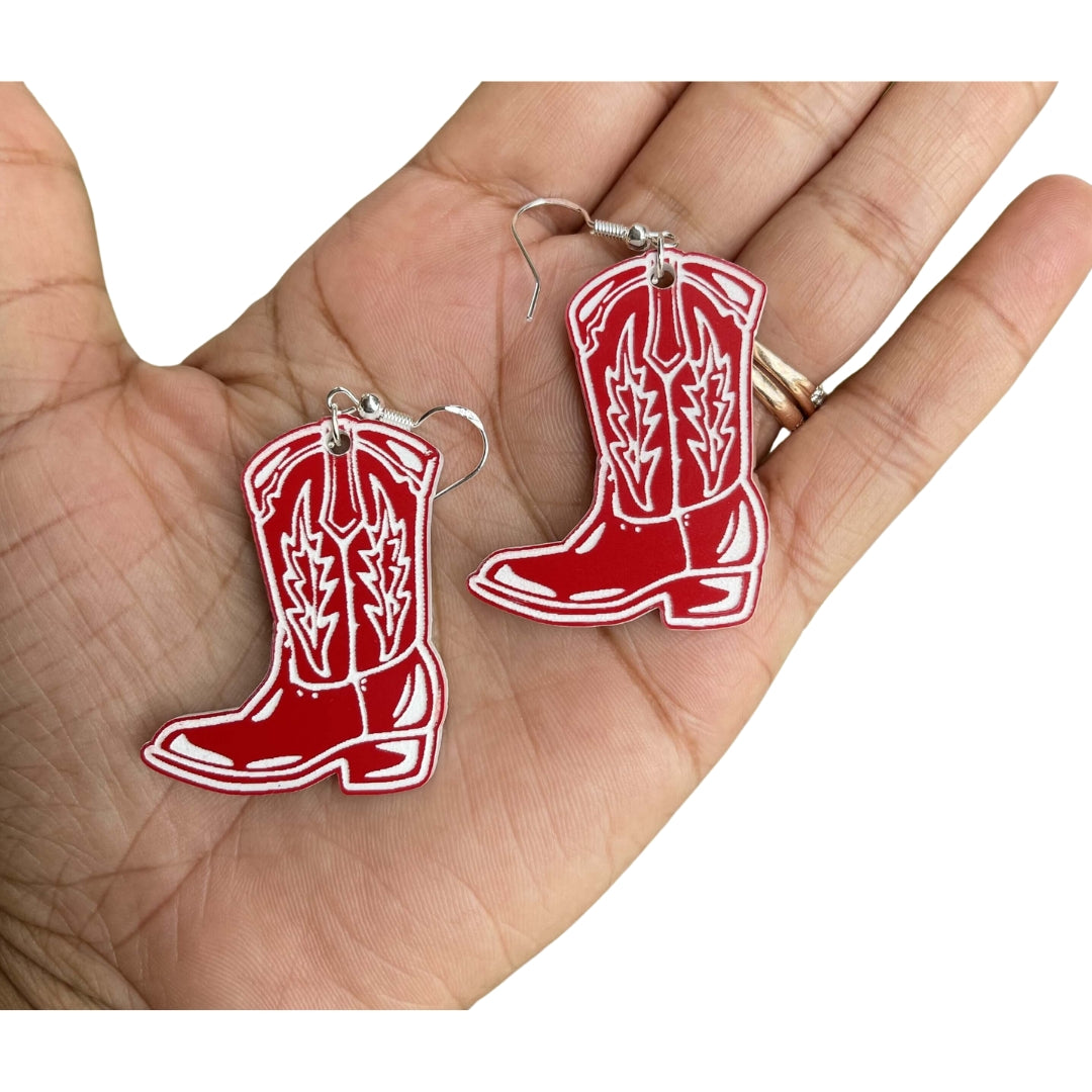 Cowboy Boots Engraved Acrylic Dangle Earrings