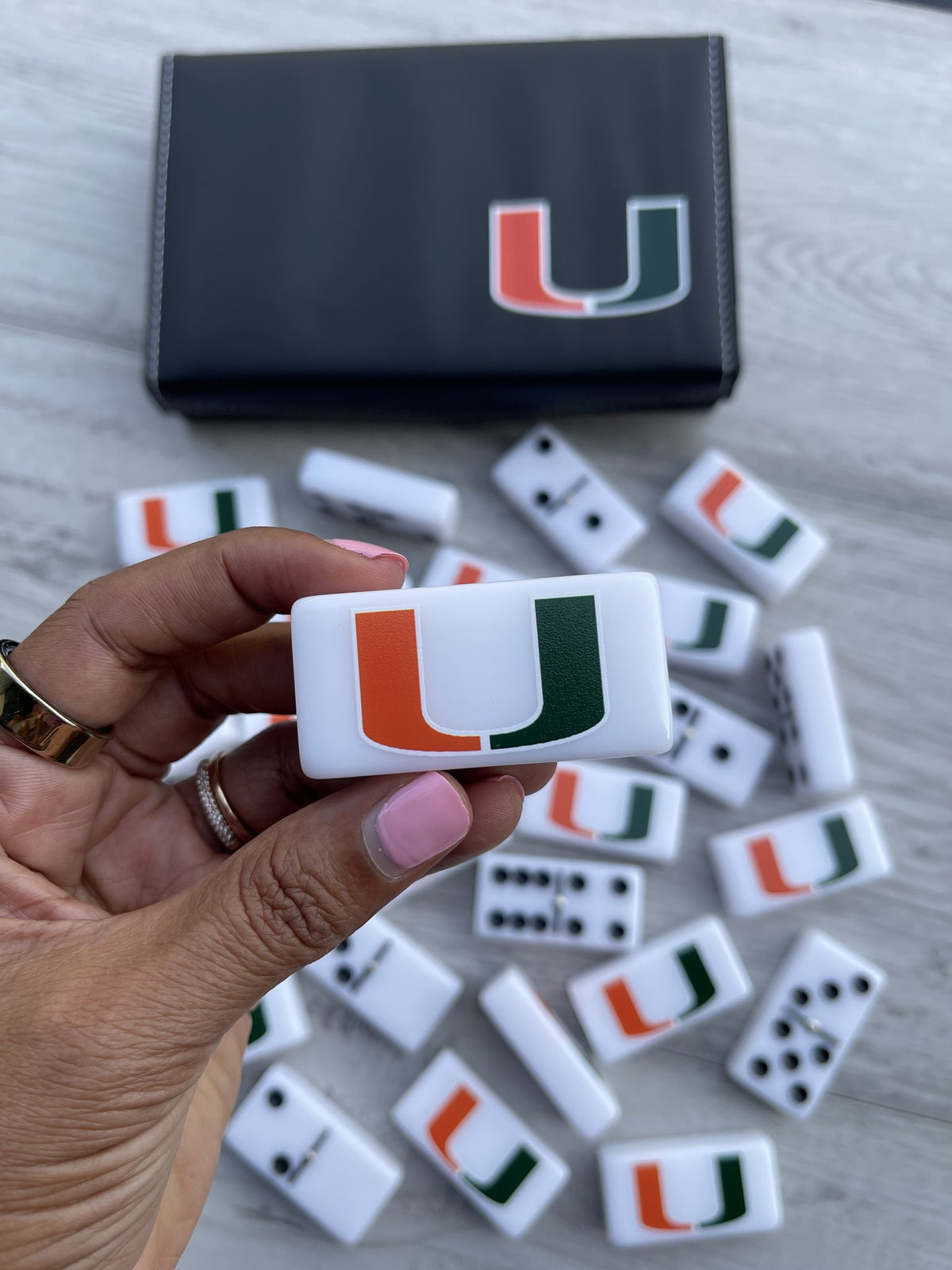 Miami Hurricanes Jumbo Acrylic Domino Set | College Football Professional Size with Metal Spinner