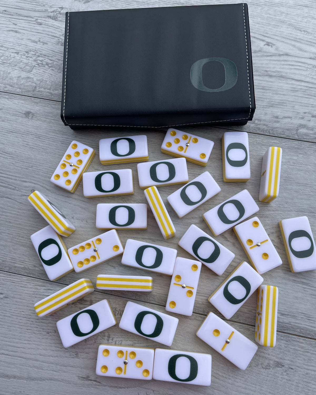 Oregon Ducks Jumbo Acrylic Domino Set | College Football Professional Size with Metal Spinner