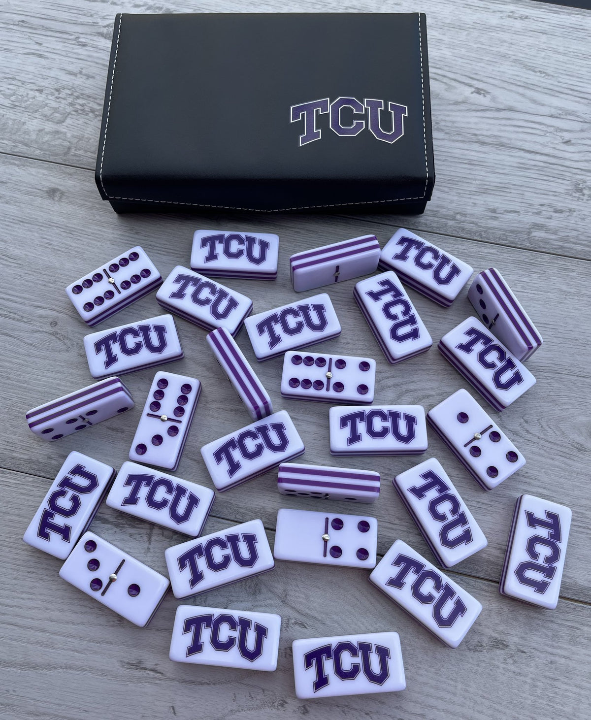 TCU Horned Frogs Jumbo Acrylic Domino Set | College Football Professional Size with Metal Spinner
