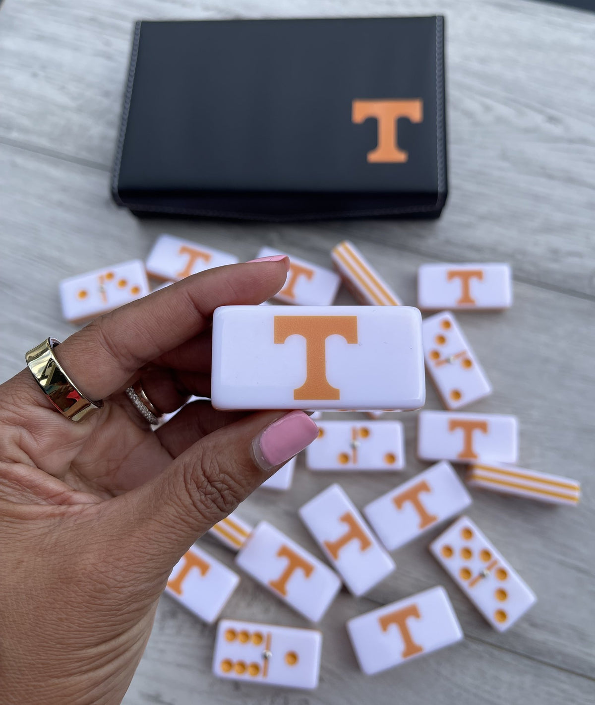 Tennessee Volunteers Jumbo Acrylic Domino Set | College Football Professional Size with Metal Spinner